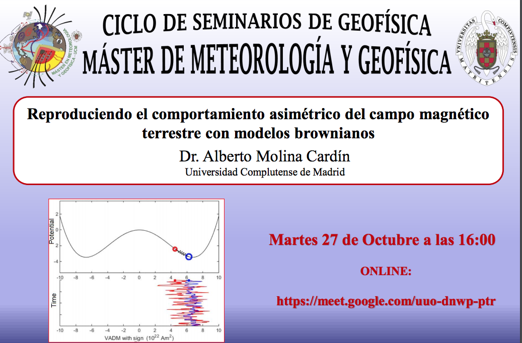 Comienzan nuestros seminarios:MARTES 27 DE OCTUBRE a las 16:00, Dr. Alberto Molina: “Reproduciendo el comportamiento asimétrico del campo magnético terrestre con modelos brownianos"